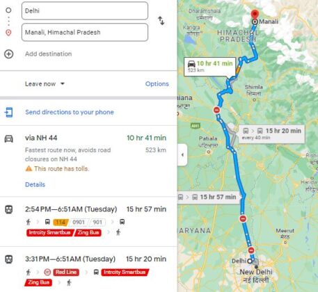 Delhi To Manali Distance Route Map 457x420 