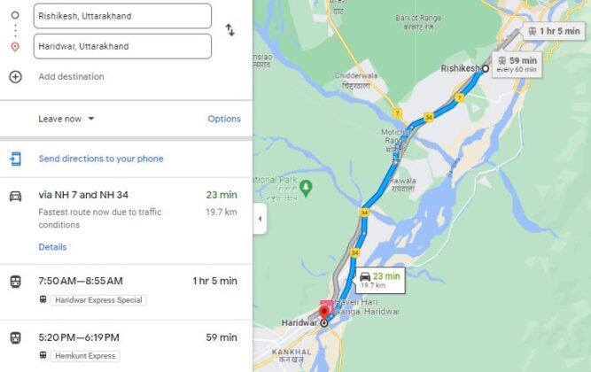 Rishikesh To Haridwar Distance Route Map 667x420 