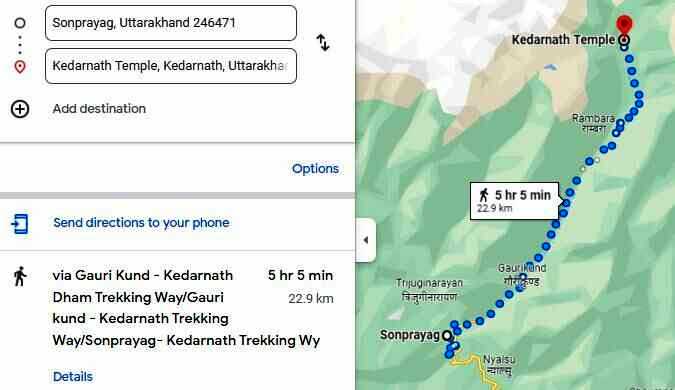 sonprayag to kedarnath distance