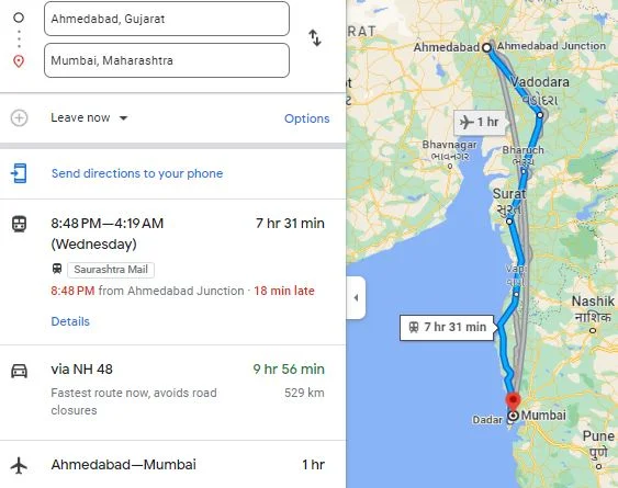 ahmedabad to mumbai distance